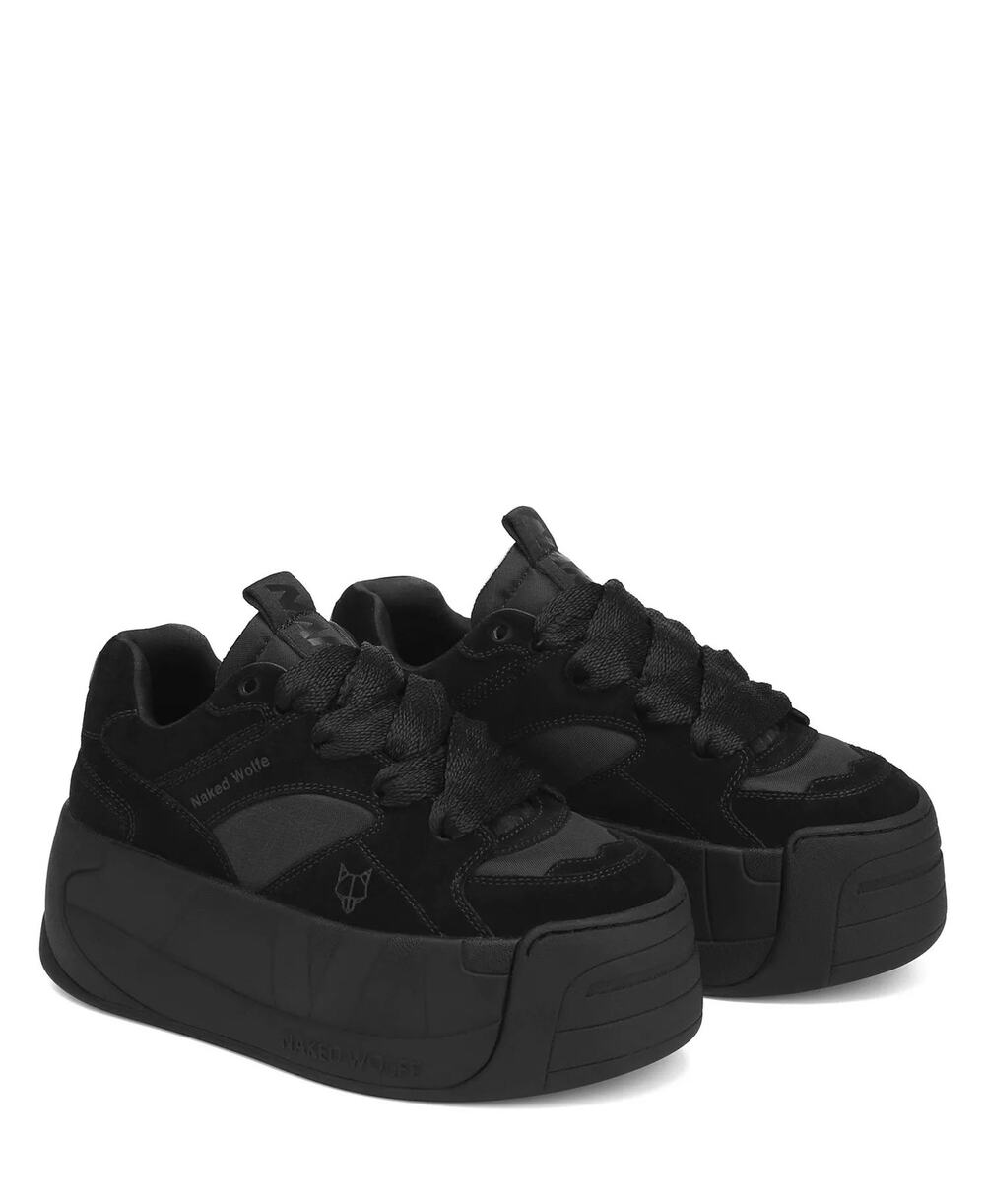 NWOT Naked Wolfe Beau Suede Snatch Lace Up Platform Sneakers Black Women's US 5